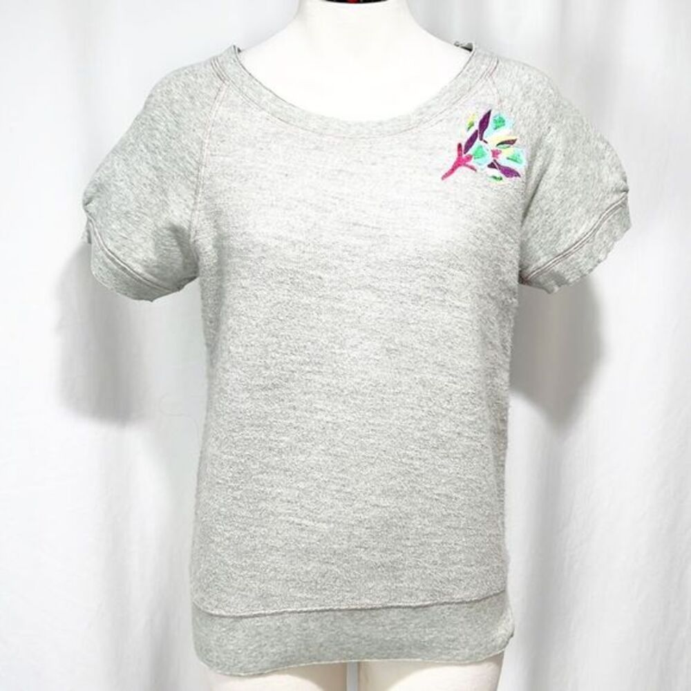 Marc Jacobs Gray Short Sleeve Sweatshirt with Floral Embroidery Small